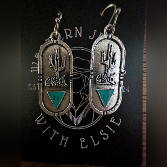 Turquoise and Silver Cactus Earrings - Picture 6 of 7